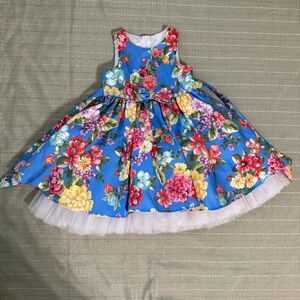 Couture Princess Girls Blue Floral Dress Size 6 Great Condition